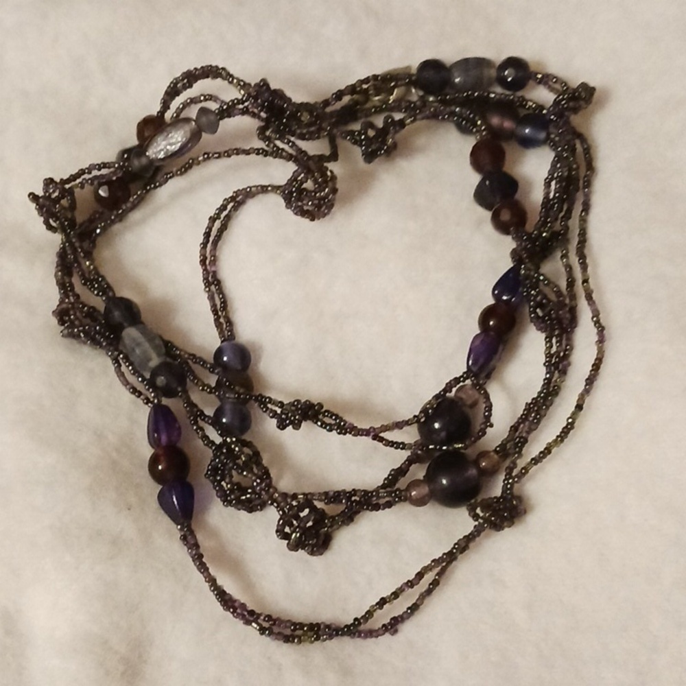 Coldwater Creek LONG Purple Glass Beaded Necklace Double or Triple Fold Length